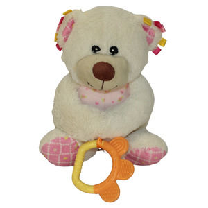 Lotsa Love Welcome Baby Girl Squeaky Stuffed Plush Animal Bear w/ Teething Toy